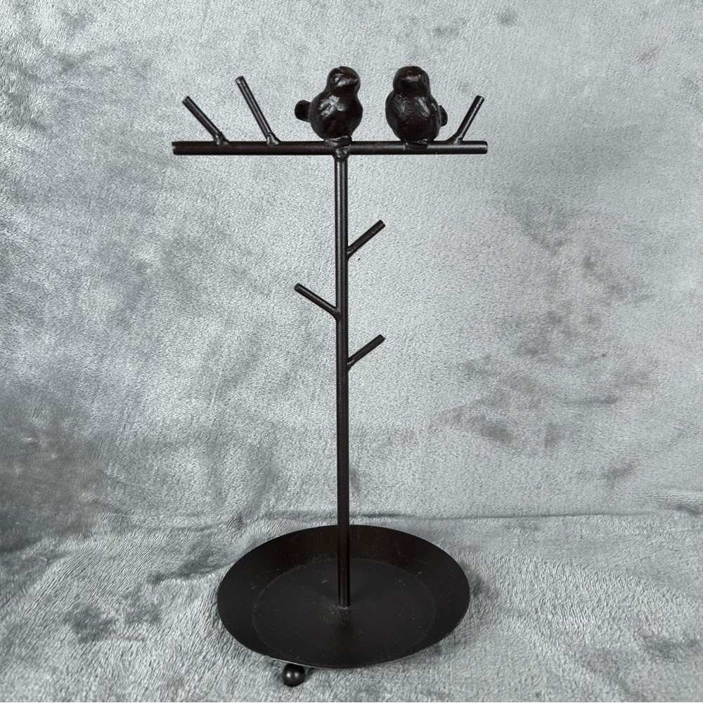 Cast Metal Jewelry Stand Birds in a Tree  ‎ Organizer Stand & Dish Chain Display